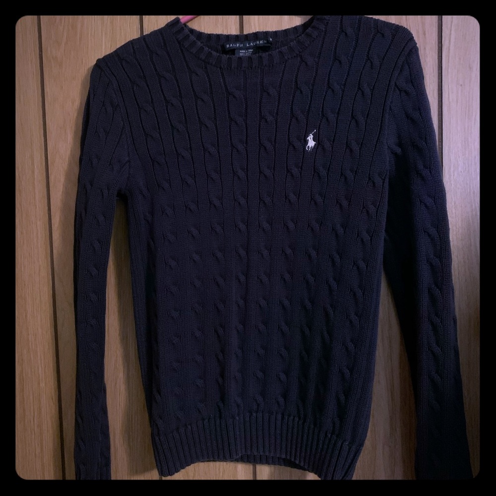 Ralph Lauren cable wool crewneck sweater navy blue